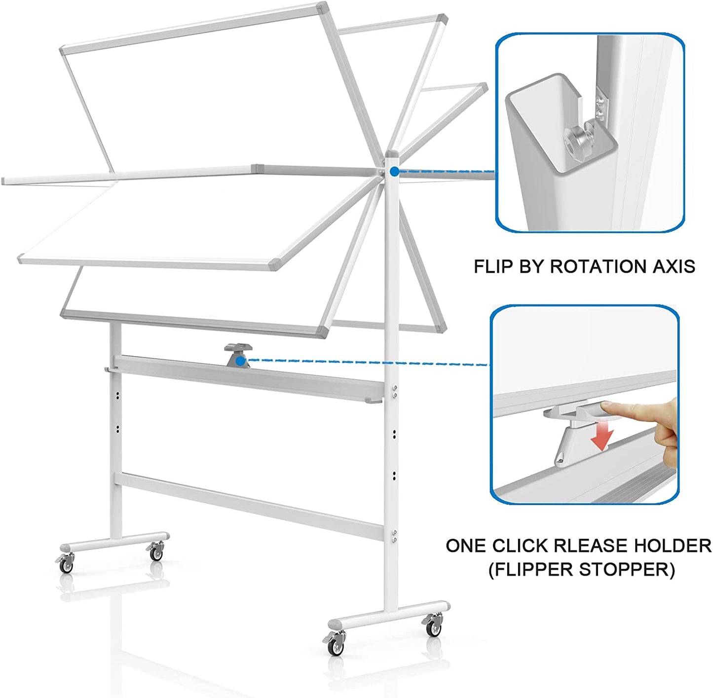 Mobile Whiteboard 48x36 inch Large 360° Rolling Adjustable White Board Easel with Stand on Wheels Locking, Double Sided Magnetic, for Home Office School, 15 Page FlipChart Pad Holder Marker Tray