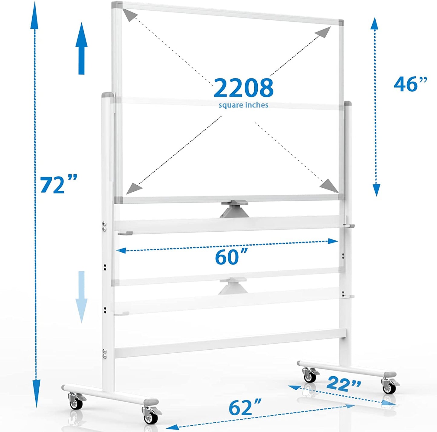 Mobile Whiteboard 48x36 inch Large 360° Rolling Adjustable White Board Easel with Stand on Wheels Locking, Double Sided Magnetic, for Home Office School, 15 Page FlipChart Pad Holder Marker Tray