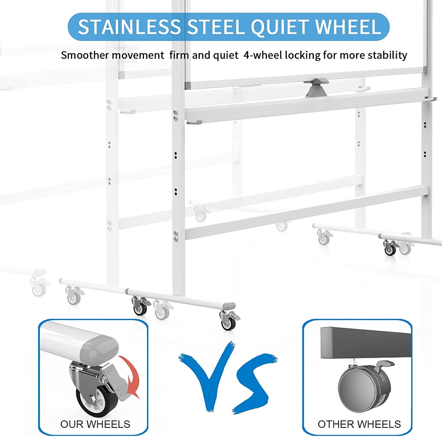 Mobile Whiteboard 48x36 inch Large 360° Rolling Adjustable White Board Easel with Stand on Wheels Locking, Double Sided Magnetic, for Home Office School, 15 Page FlipChart Pad Holder Marker Tray