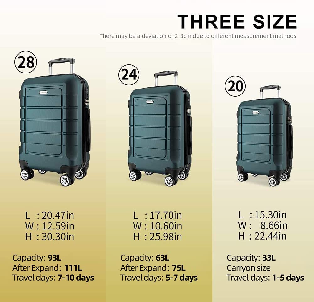 Luggage Sets Expandable Suitcase Double Wheels TSA Lock (ArmyGreen)