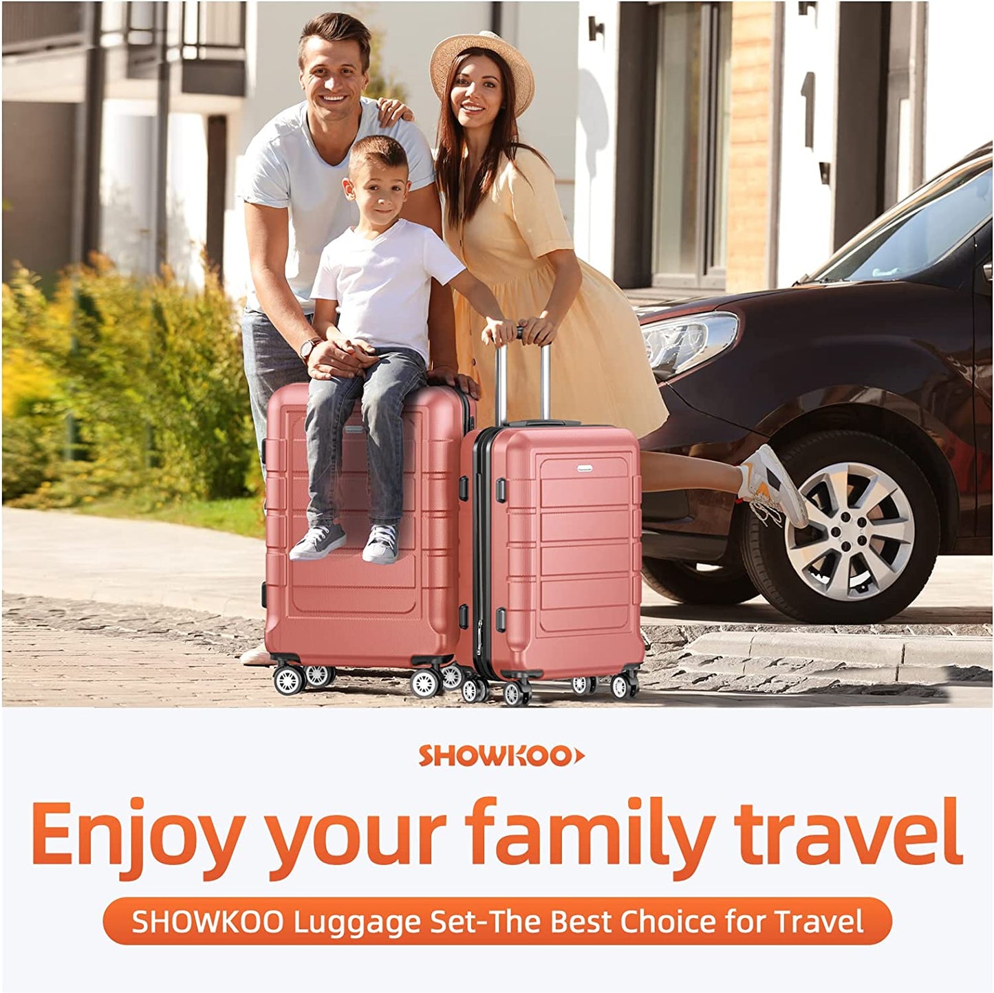Luggage Sets Expandable PC+ABS 3pcs Suitcase Double Wheels TSA Lock Rose Gold