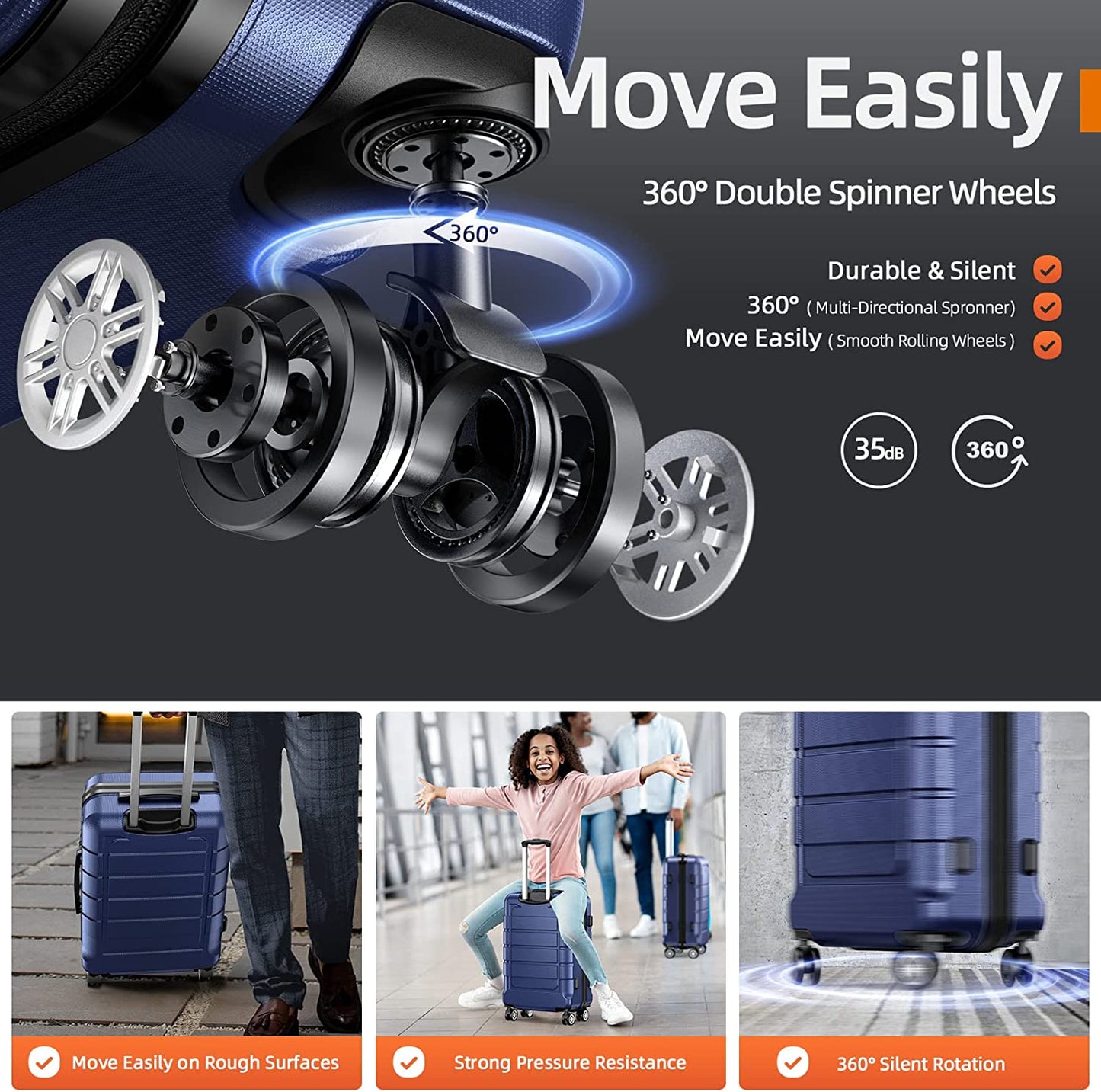 PC+ABS Durable Suitcase Double Wheels TSA Lock Blue
