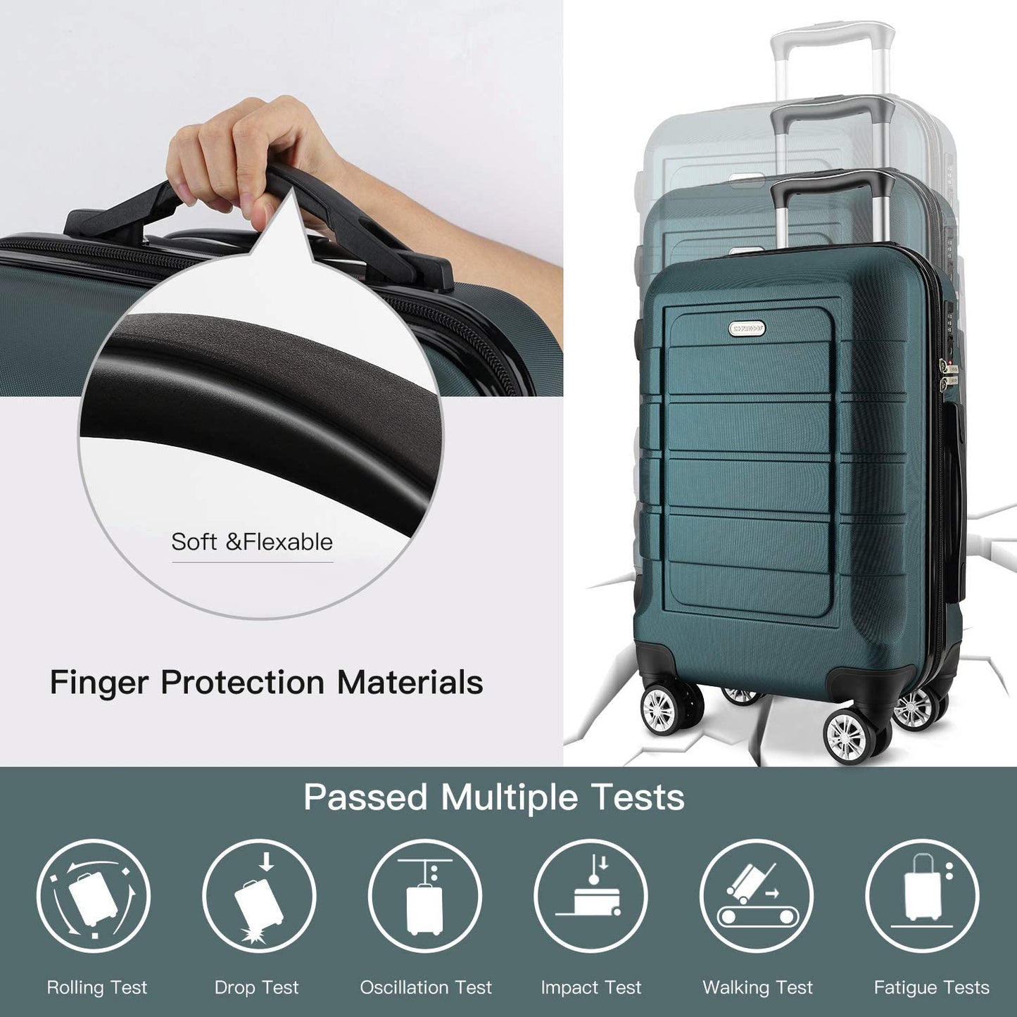 Luggage Sets Expandable Suitcase Double Wheels TSA Lock (ArmyGreen)