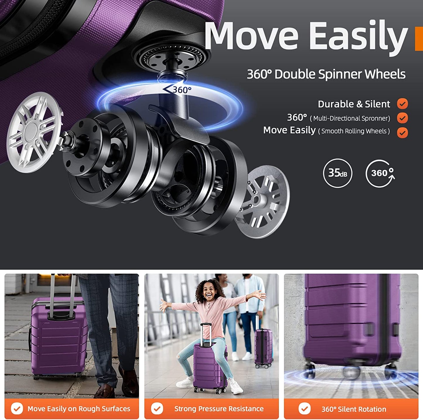 Luggage Sets Expandable PC+ABS Durable Suitcase Sets Double Wheels TSA Lock Luggage Set Purple