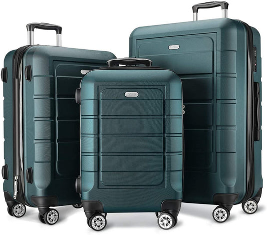 Luggage Sets Expandable Suitcase Double Wheels TSA Lock (ArmyGreen)