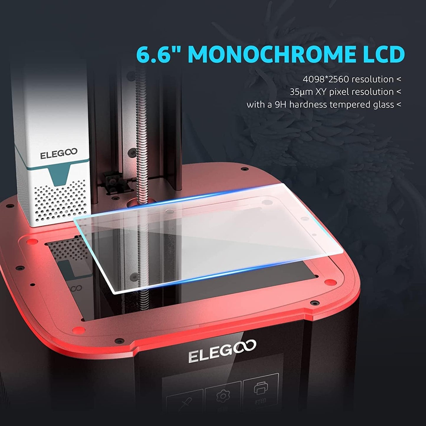 Resin 3D Printer, Mars 3 Pro MSLA 3D Printer with 6.6-Inch Ultra 4K Monochrome LCD, Print Size of 143.43×89.6×175mm/5.647×3.52×6.8in and Replaceable Activated-Carbon