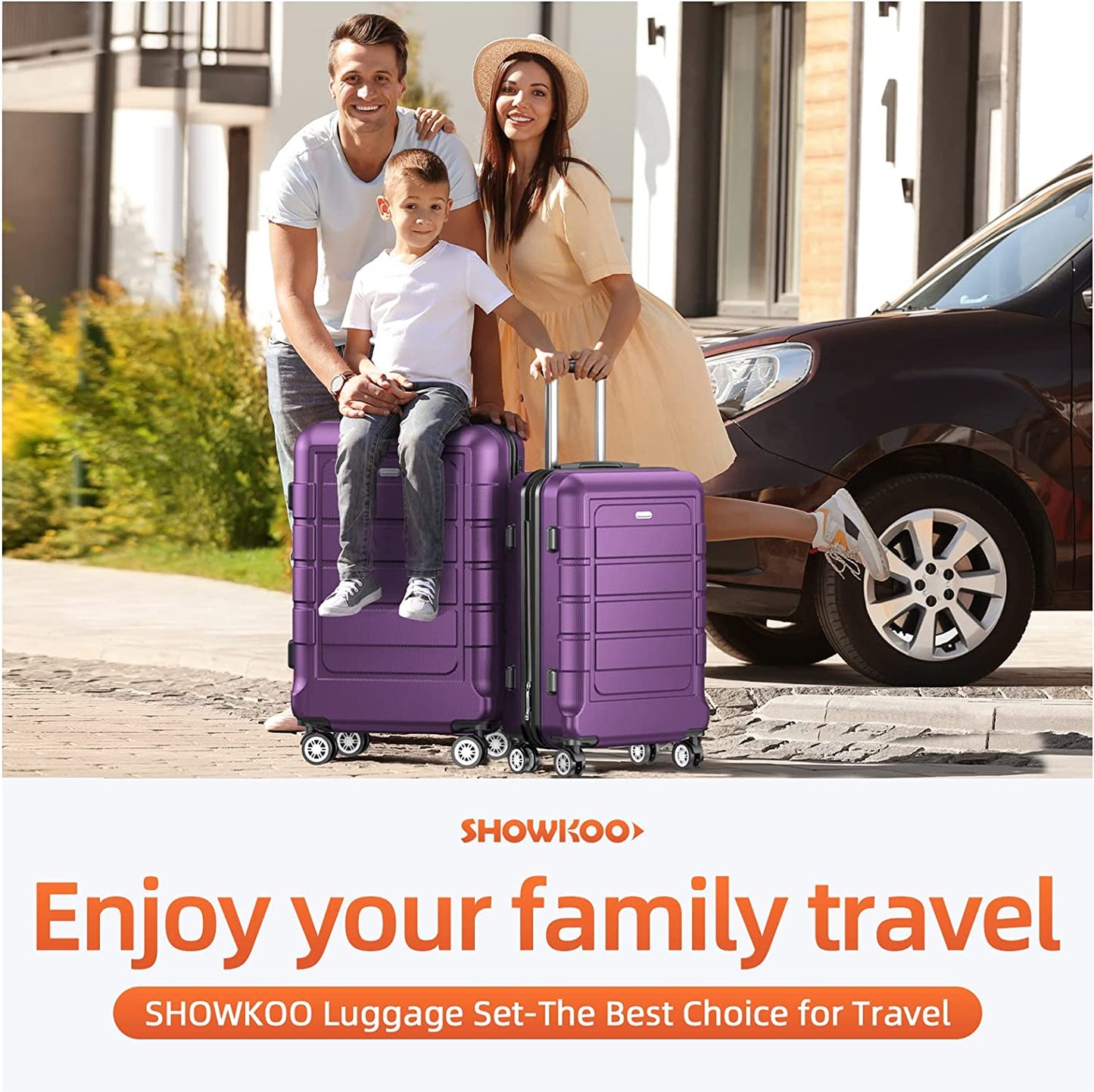 Luggage Sets Expandable PC+ABS Durable Suitcase Sets Double Wheels TSA Lock Luggage Set Purple