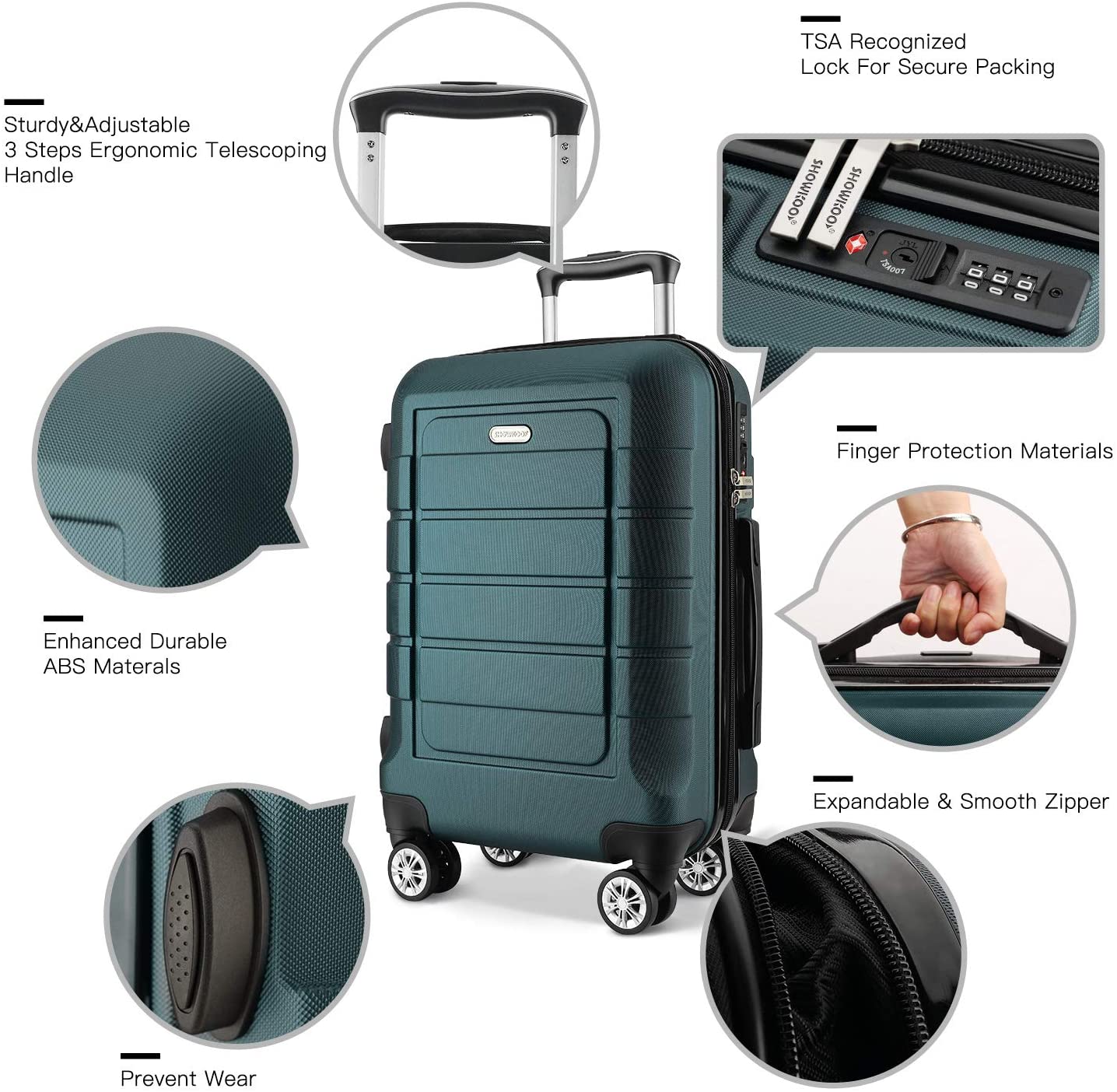 Luggage Sets Expandable Suitcase Double Wheels TSA Lock (ArmyGreen)