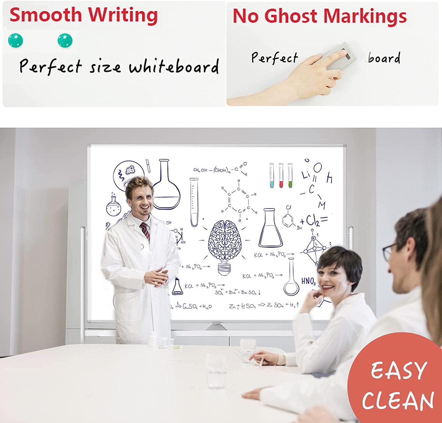 Mobile Whiteboard 48x36 inch Large 360° Rolling Adjustable White Board Easel with Stand on Wheels Locking, Double Sided Magnetic, for Home Office School, 15 Page FlipChart Pad Holder Marker Tray