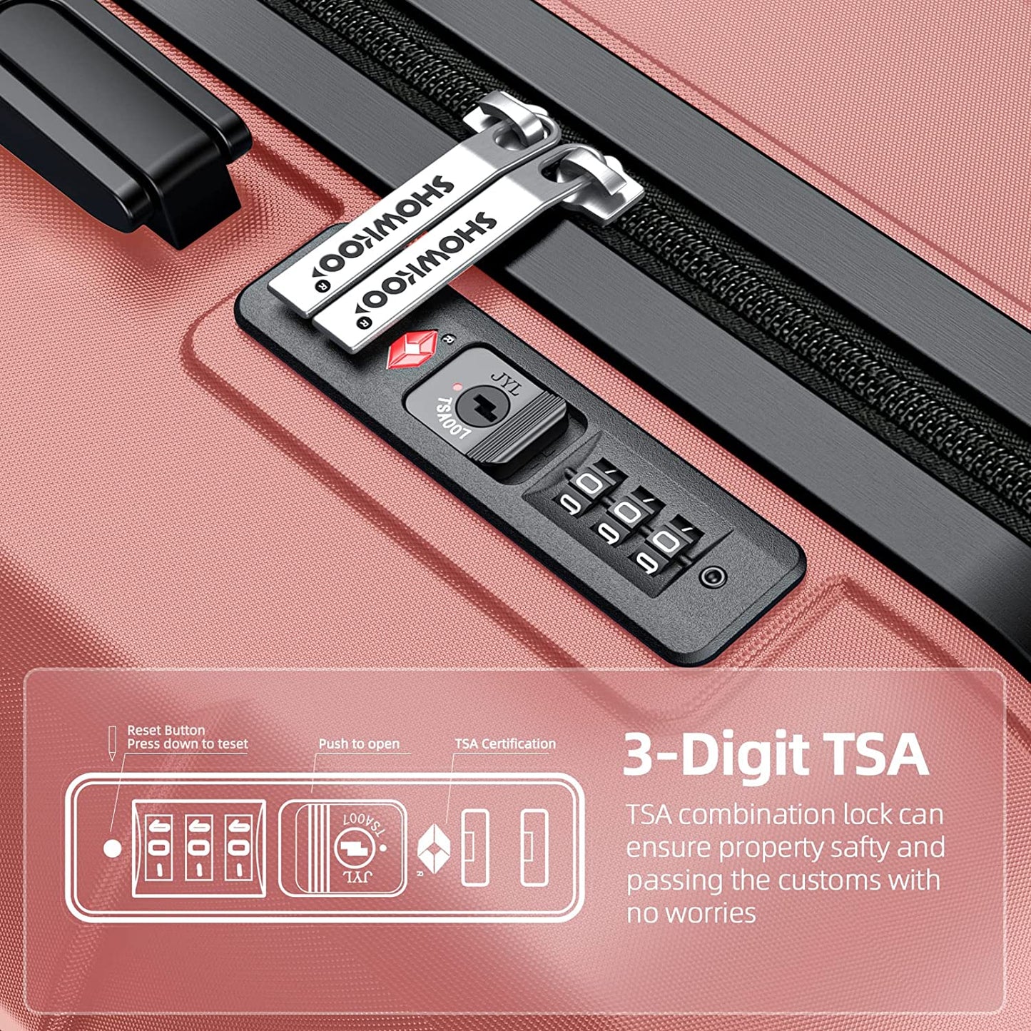Luggage Sets Expandable PC+ABS 3pcs Suitcase Double Wheels TSA Lock Rose Gold