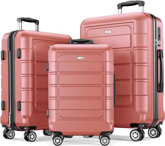 Luggage Sets Expandable PC+ABS 3pcs Suitcase Double Wheels TSA Lock Rose Gold