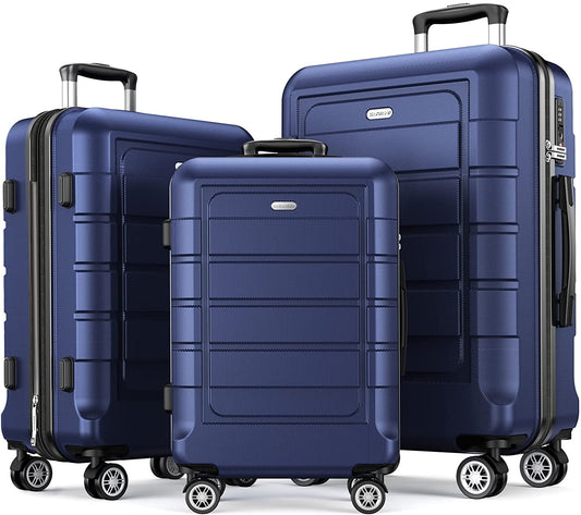 Luggage Sets Expandable PC+ABS Durable Suitcase Double Wheels TSA Lock Blue