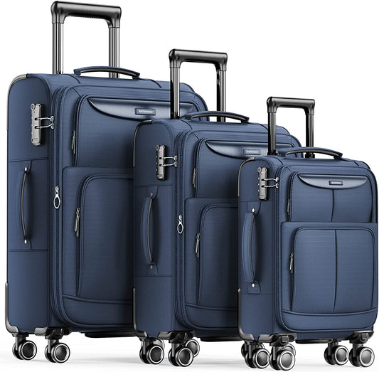 Luggage Sets 3 Piece Softside Expandable Lightweight Durable Suitcase Sets Double Spinner Wheels TSA Lock