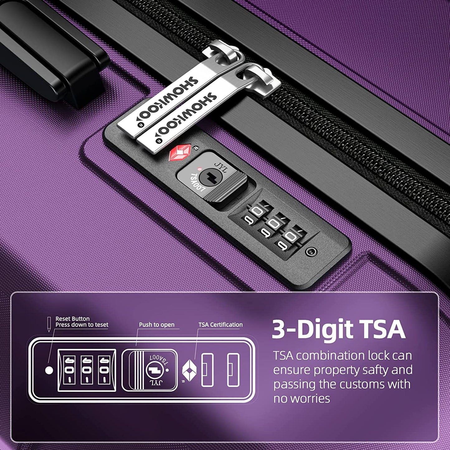 Luggage Sets Expandable PC+ABS Durable Suitcase Sets Double Wheels TSA Lock Luggage Set Purple