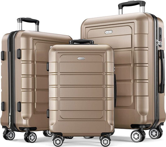 Suitcase Sets Double Wheels TSA Lock Champagne 3pcs