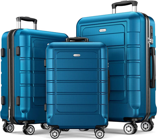 Luggage Sets Expandable PC+ABS Durable Suitcase Sets Double Wheels TSA Lock Sea Blue