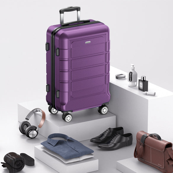Luggage Sets Expandable PC+ABS Durable Suitcase Sets Double Wheels TSA Lock Luggage Set Purple