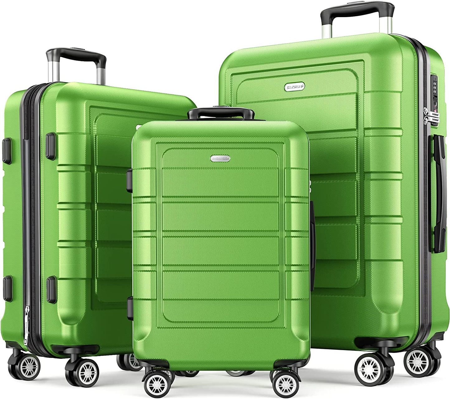Luggage Sets Expandable PC+ABS Durable Suitcase Sets Double Wheels TSA Lock Green 3pcs