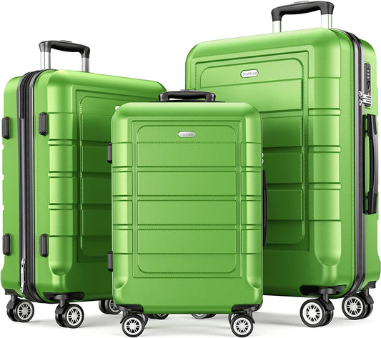 Luggage Sets Expandable PC+ABS Durable Suitcase Sets Double Wheels TSA Lock Green 3pcs