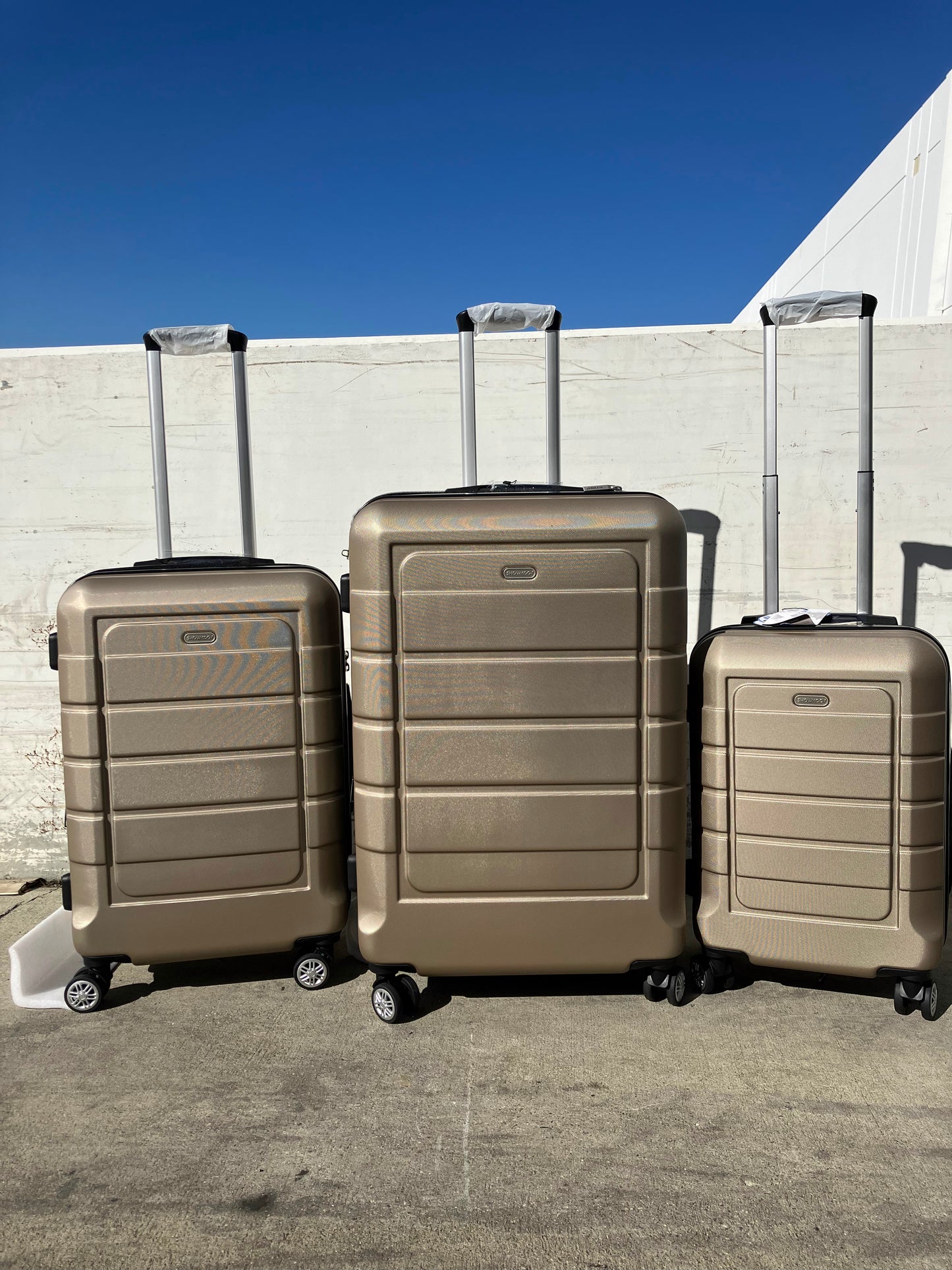 Expandable PC+ABS Durable Suitcase Sets Double Wheels TSA Lock Champagne