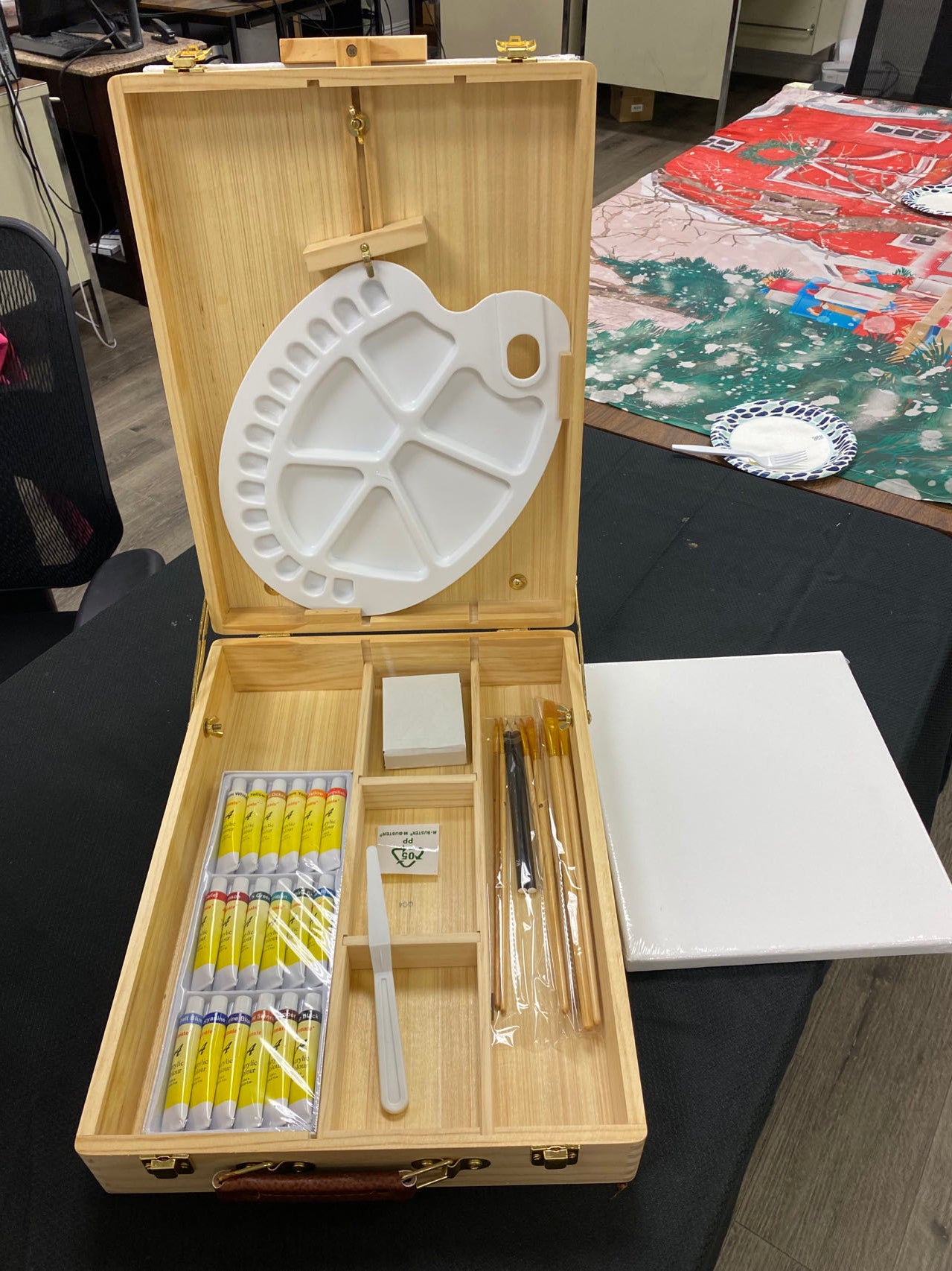 Art Easel Box Acrylic Paint Set with Portable Table Display Stand, Acrylic Paint, Canvas Panels