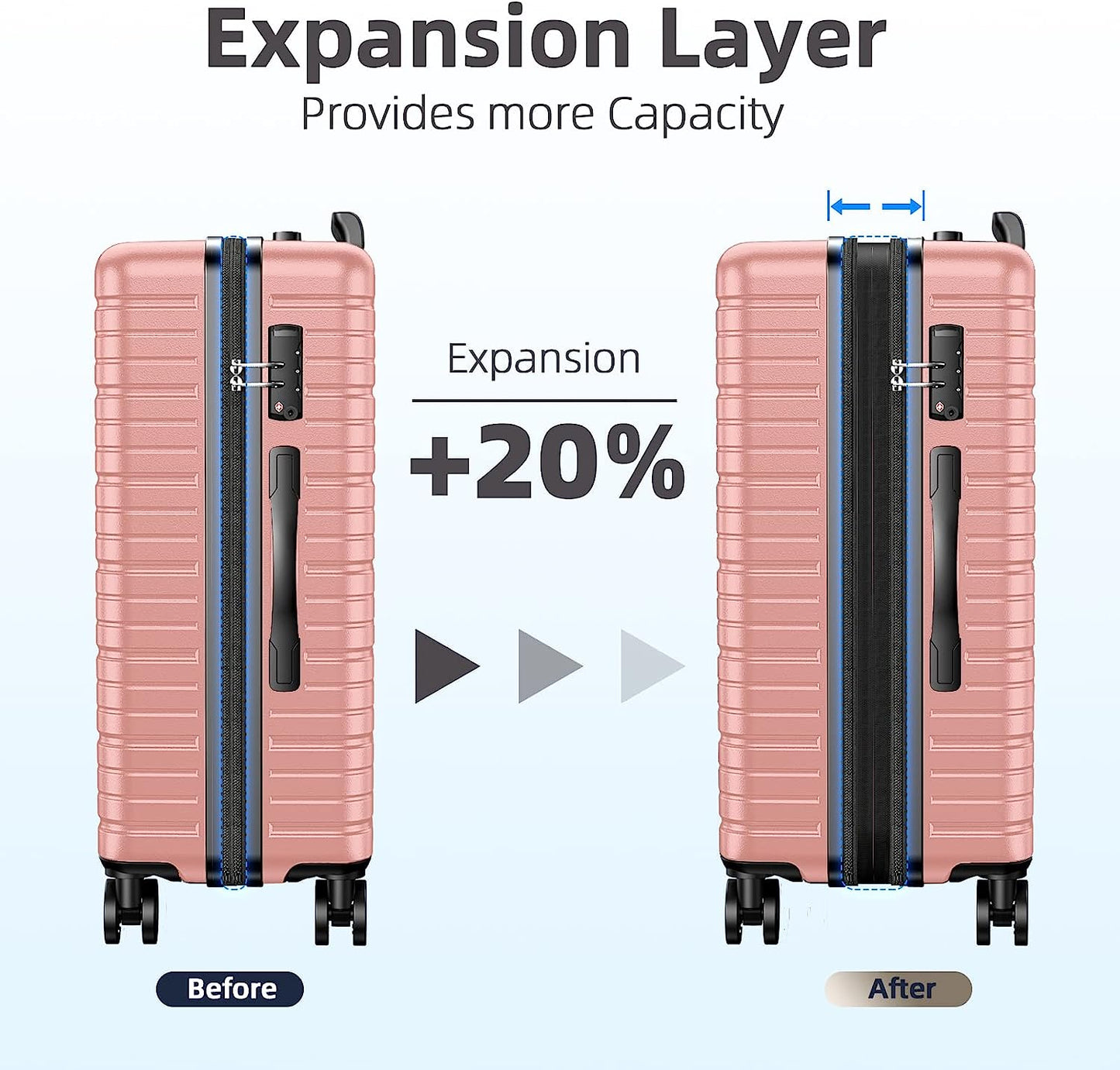 Luggage Sets 4-Piece (16/20/24/28)" Expandable Suitcases with Wheels PC+ABS Durable Hardside Luggage Clearance Pink