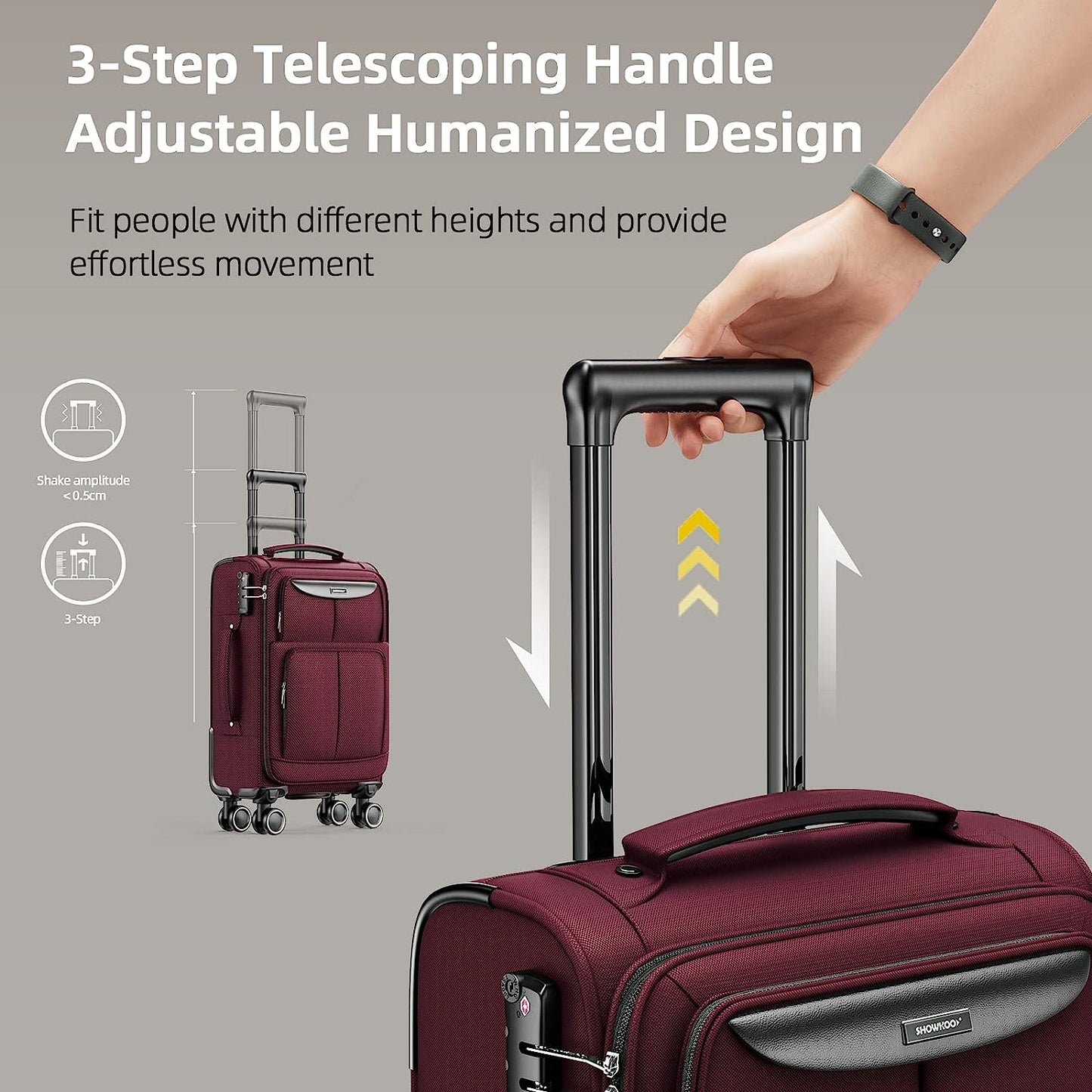 Luggage Sets 3 Piece Softside Expandable Lightweight Durable Suitcase Sets Double Spinner Wheels TSA Lock Wine Red (20in/24in/28in)