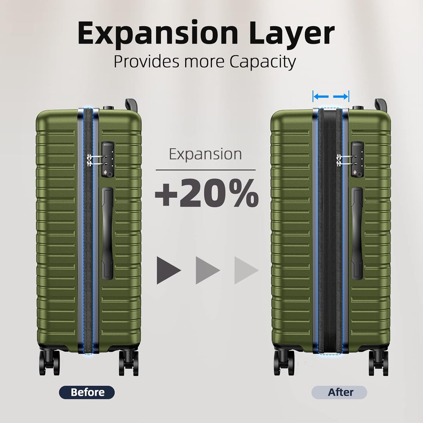 Luggage Sets 4-Piece (16/20/24/28)" Expandable Suitcases with Wheels PC+ABS Durable Hardside Luggage Clearance OliveGreen