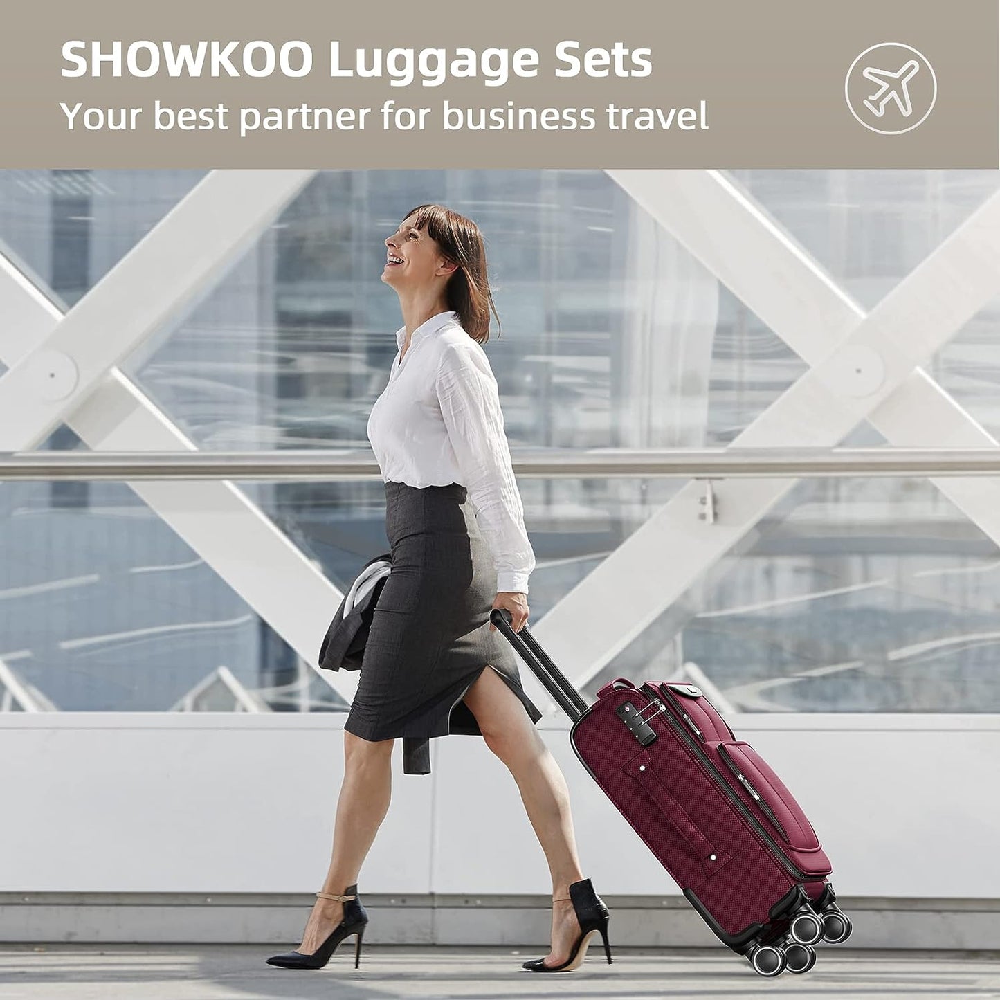 Luggage Sets 3 Piece Softside Expandable Lightweight Durable Suitcase Sets Double Spinner Wheels TSA Lock Wine Red (20in/24in/28in)