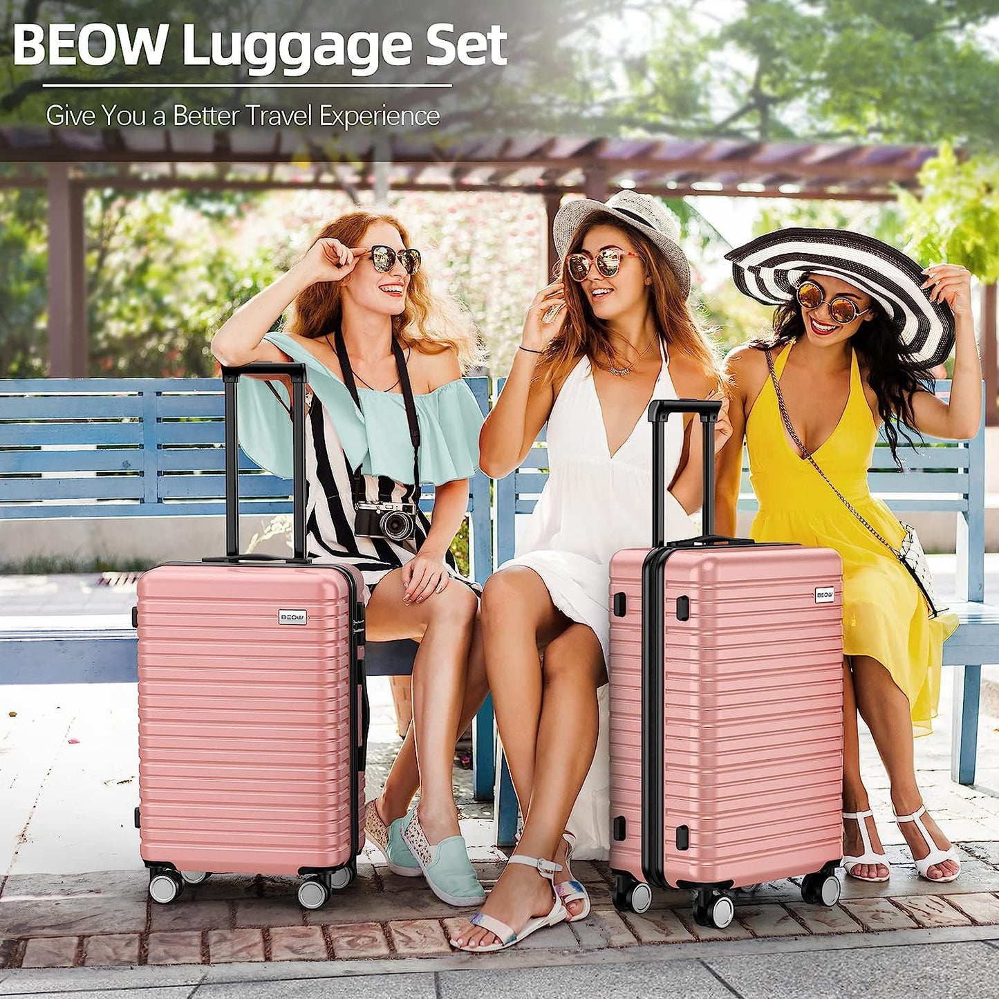 Luggage Sets 4-Piece (16/20/24/28)" Expandable Suitcases with Wheels PC+ABS Durable Hardside Luggage Clearance Pink