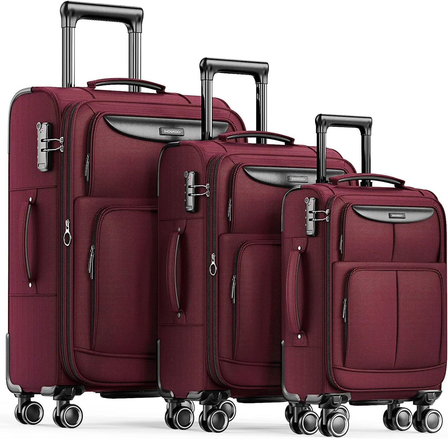 Luggage Sets 3 Piece Softside Expandable Lightweight Durable Suitcase Sets Double Spinner Wheels TSA Lock Wine Red (20in/24in/28in)