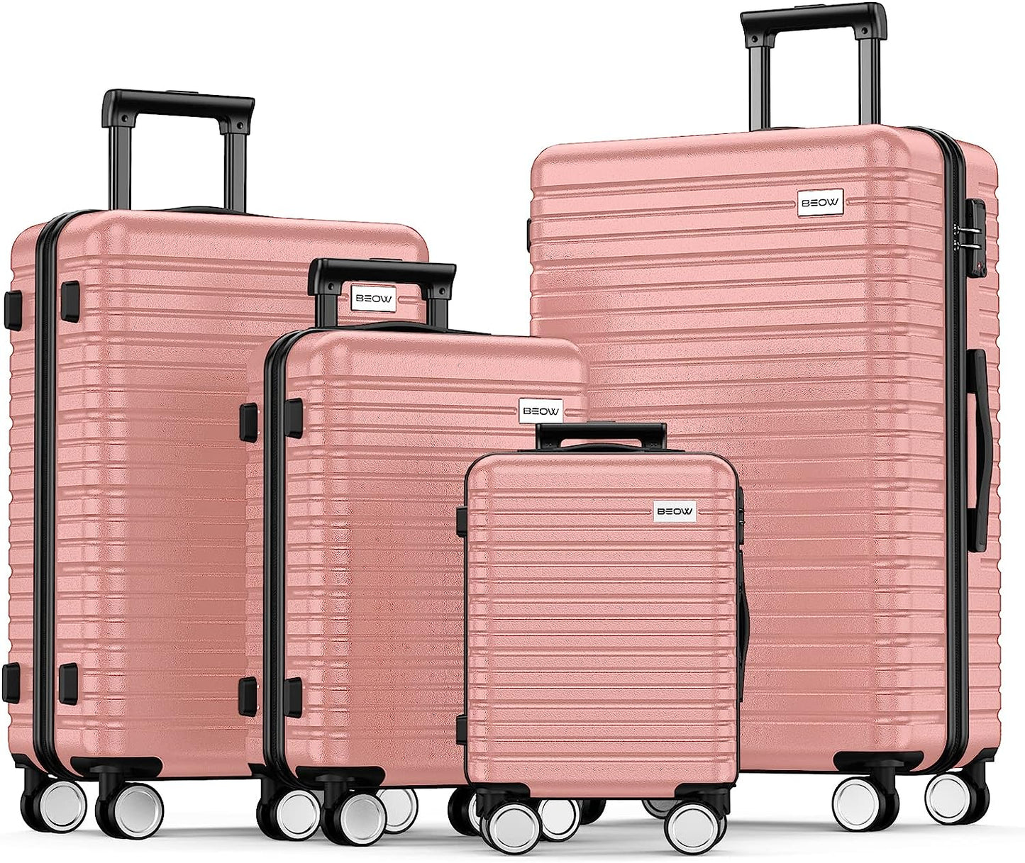 Luggage Sets 4-Piece (16/20/24/28)" Expandable Suitcases with Wheels PC+ABS Durable Hardside Luggage Clearance Pink