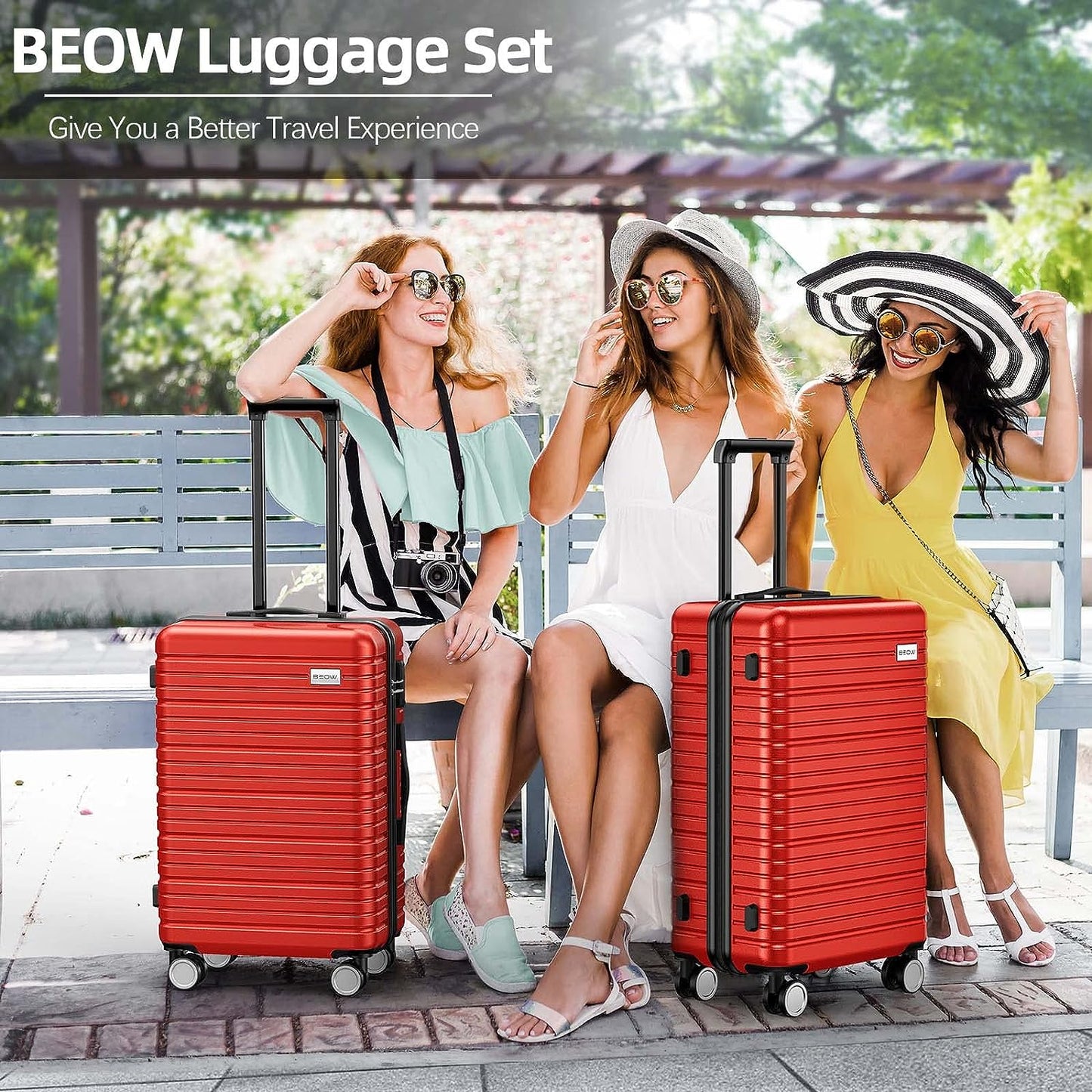 Luggage Set Hardside Lightweight Suitcase Sets ABS Durable Wheels with TSA Lock Red 3 Piece Set (20/24/28)