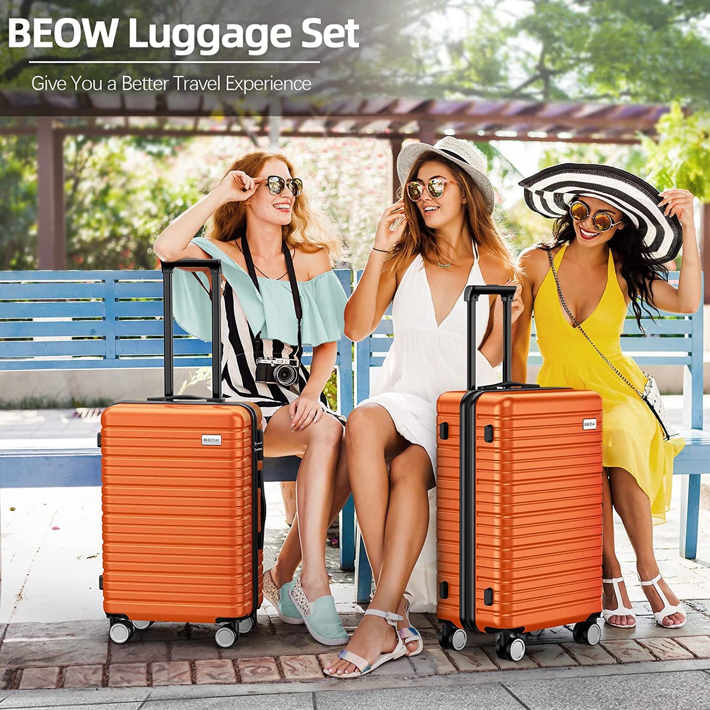 Luggage Set Clearance Lightweight Suitcases with Wheels ABS Durable Travel 3 Piece Set with TSA Lock20/24/28(Orange)