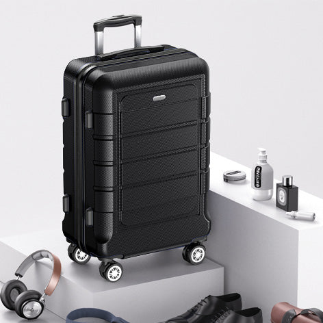 Black Luggage Sets Durable Suitcase Double Wheels TSA Lock 3pcs