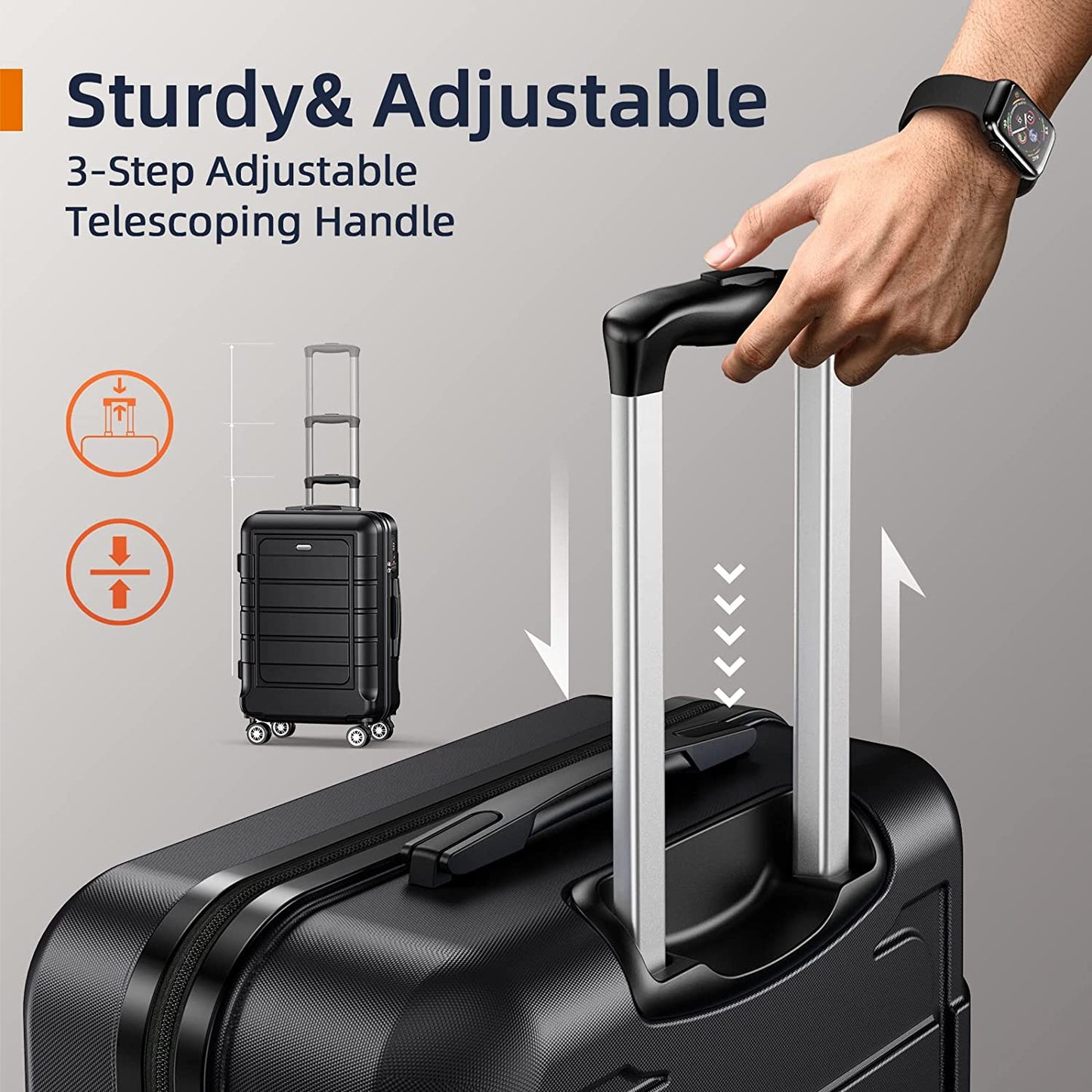 Black Luggage Sets Durable Suitcase Double Wheels TSA Lock 3pcs