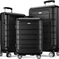 Black Luggage Sets Durable Suitcase Double Wheels TSA Lock 3pcs