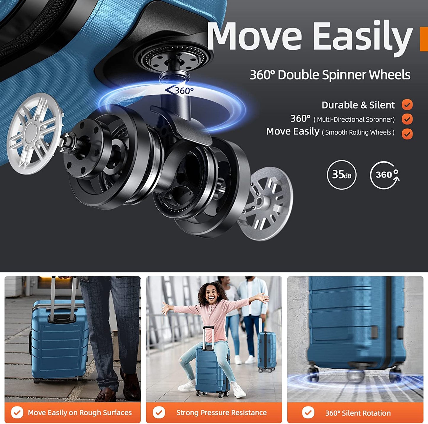 Luggage Sets Expandable PC+ABS Durable Suitcase Sets Double Wheels TSA Lock Family set-Navy
