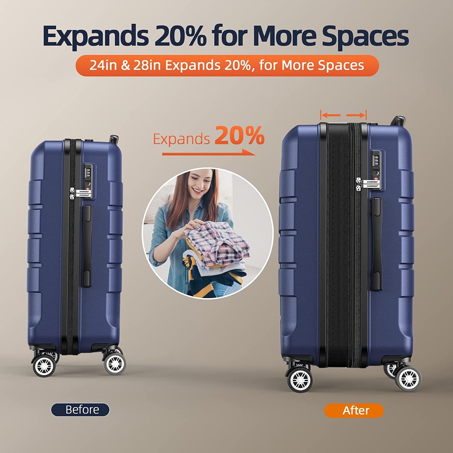 PC+ABS Durable Suitcase Double Wheels TSA Lock Blue
