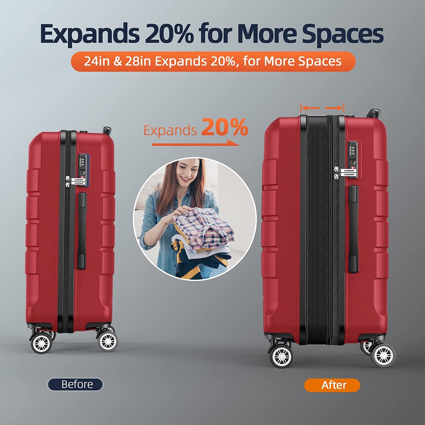 PC+ABS Durable Suitcase Double Wheels TSA Lock Bright Red