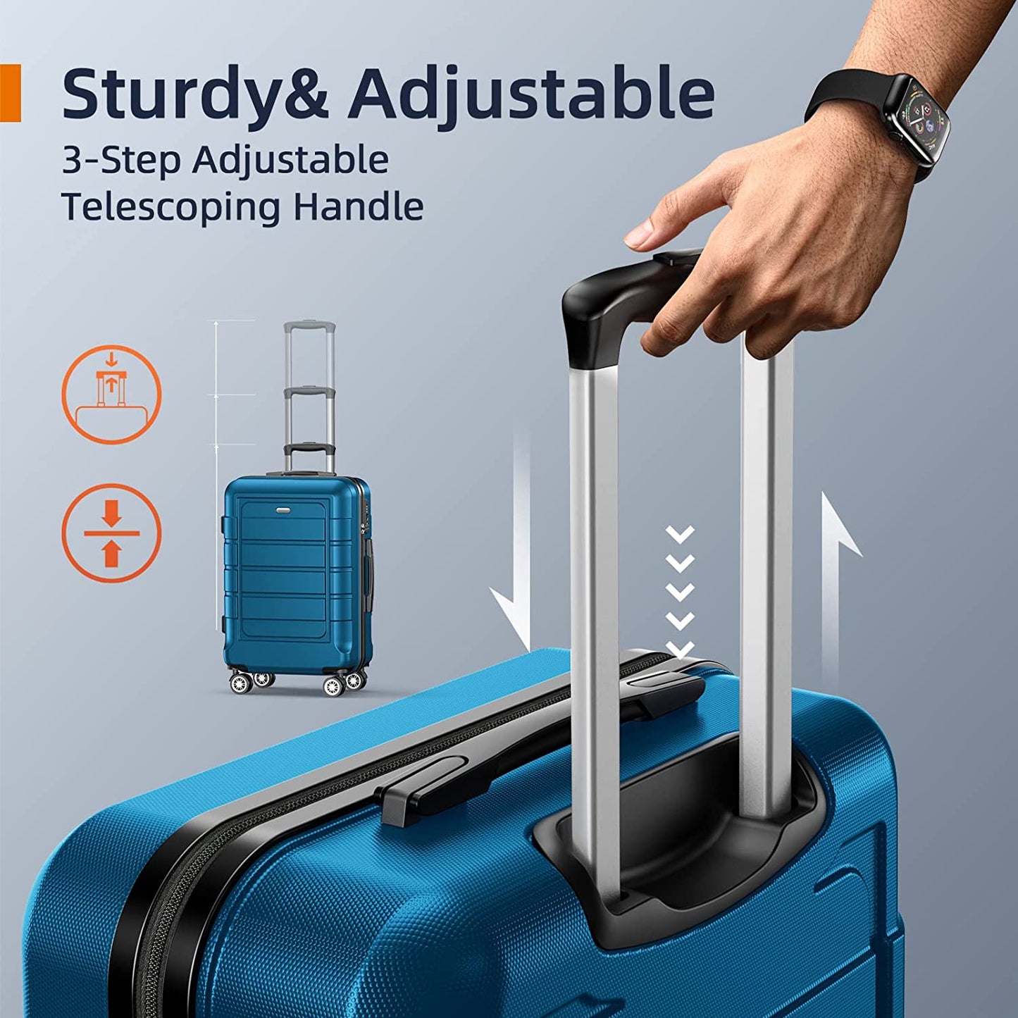 Suitcase Sets Double Wheels TSA Lock Sea Blue Luggage Sets Expandable PC+ABS Durable