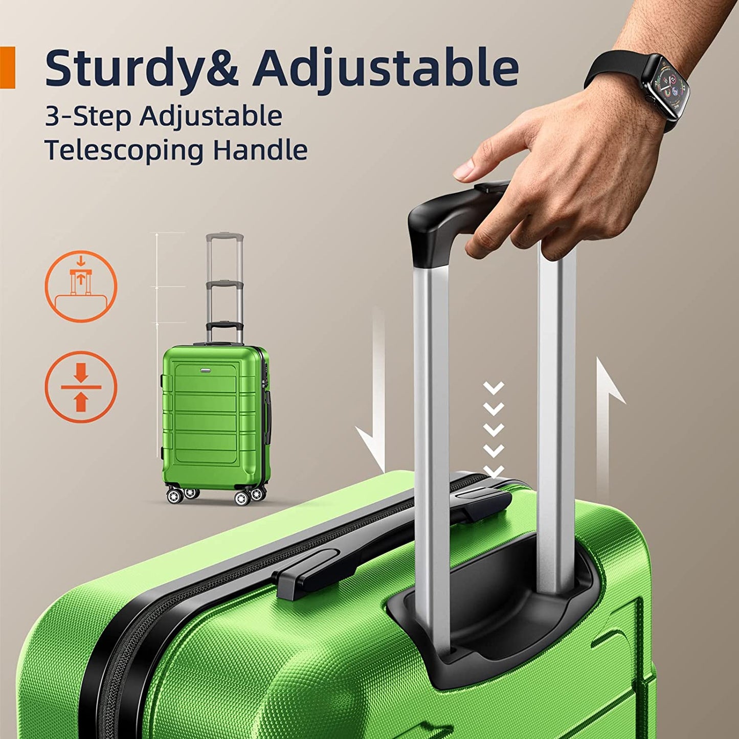 Luggage Sets Expandable PC+ABS Durable Suitcase Sets Double Wheels TSA Lock Green 3pcs