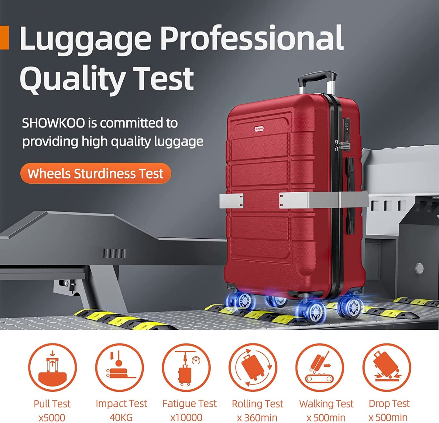 PC+ABS Durable Suitcase Double Wheels TSA Lock Bright Red