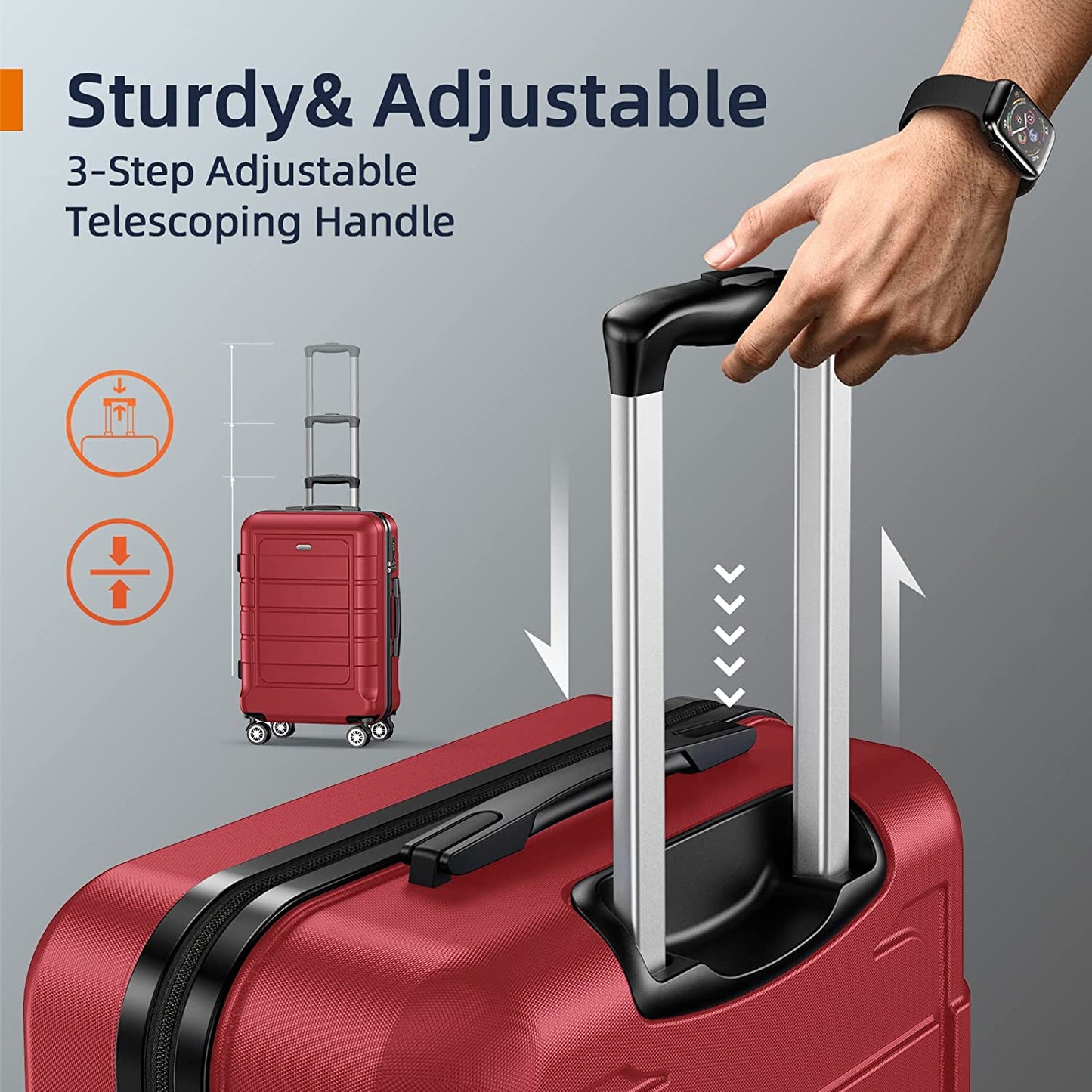 PC+ABS Durable Suitcase Double Wheels TSA Lock Bright Red