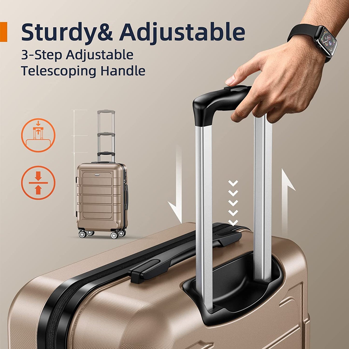 Expandable PC+ABS Durable Suitcase Sets Double Wheels TSA Lock Champagne