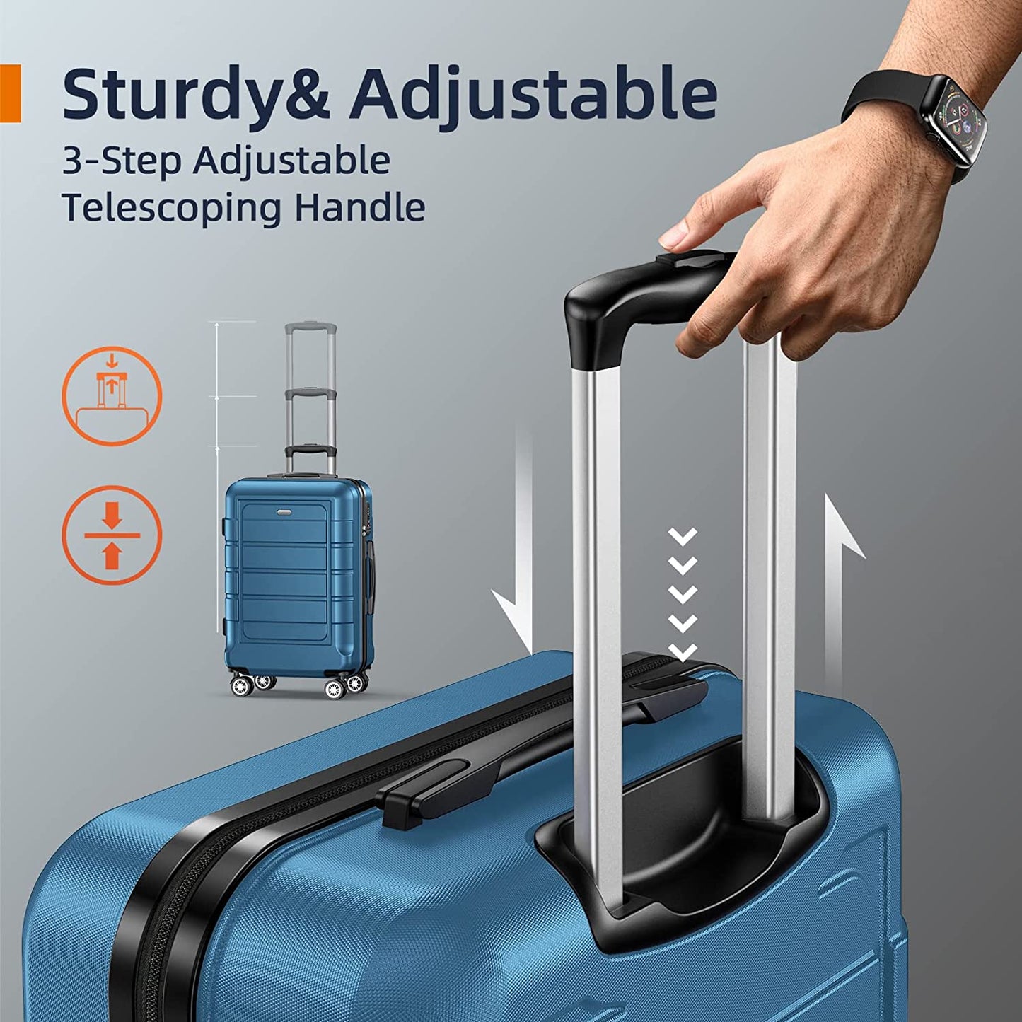 Luggage Sets Expandable PC+ABS Durable Suitcase Sets Double Wheels TSA Lock Family set-Navy