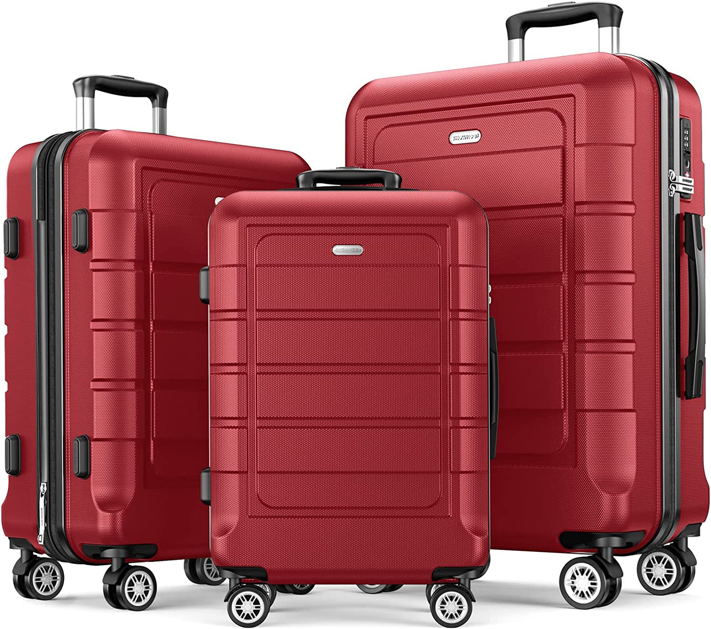 Luggage Sets 3 Piece Expandable PC+ABS Durable Suitcase Double Wheels TSA Lock Bright Red