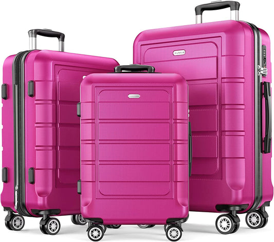Luggage Sets Expandable PC+ABS Durable Suitcase Sets Double Wheels TSA Megenta