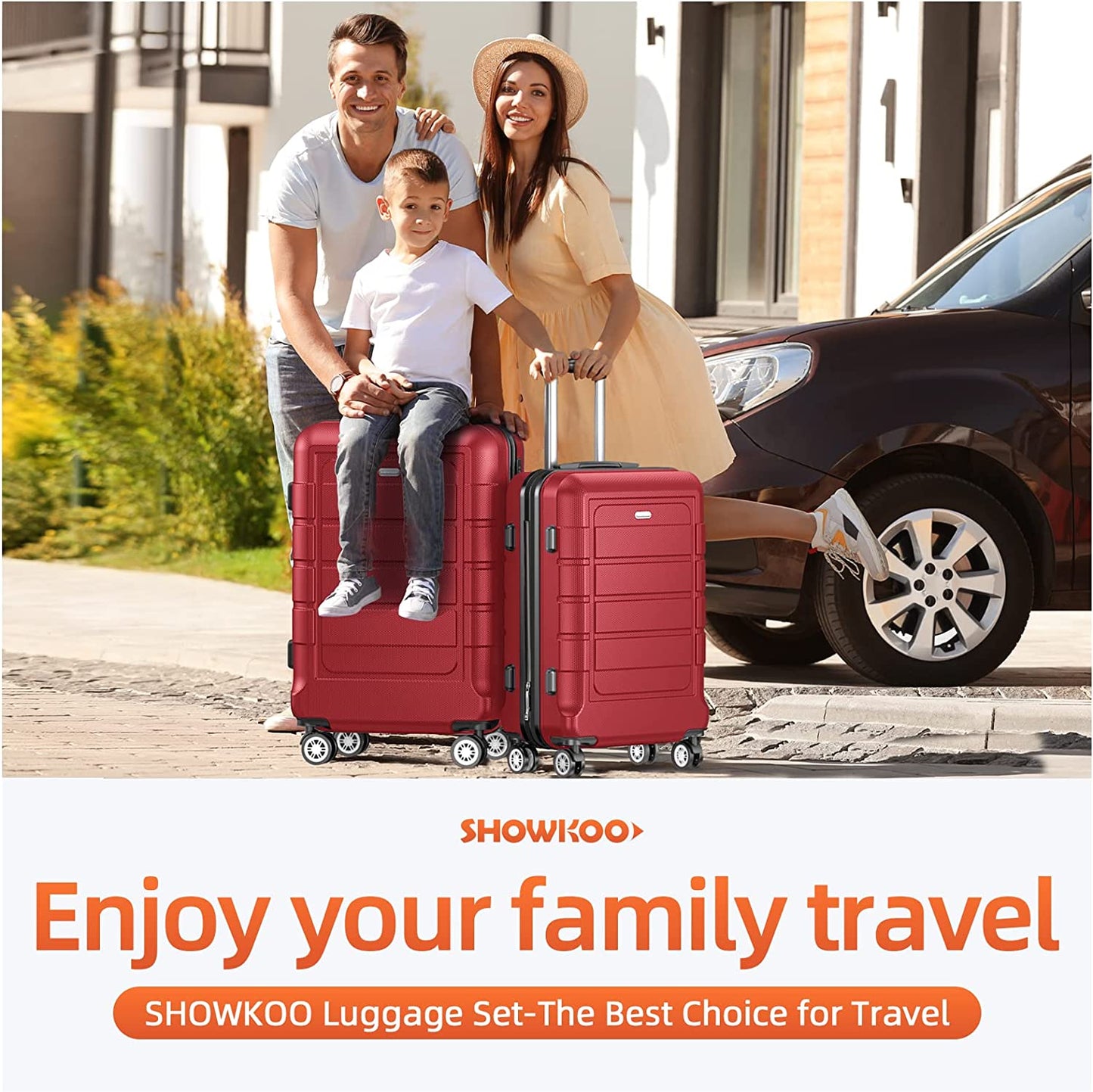 PC+ABS Durable Suitcase Double Wheels TSA Lock Bright Red
