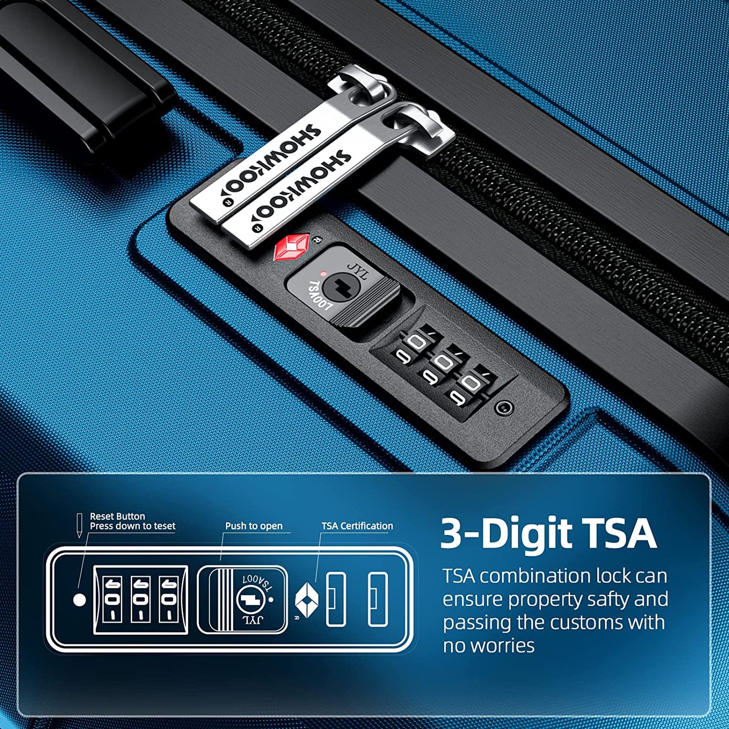 Luggage Sets Expandable PC+ABS Durable Suitcase Sets Double Wheels TSA Lock Sea Blue